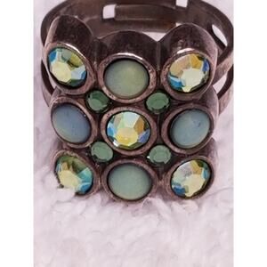 signed Danon ring adjustable silvertone blue stones 81824